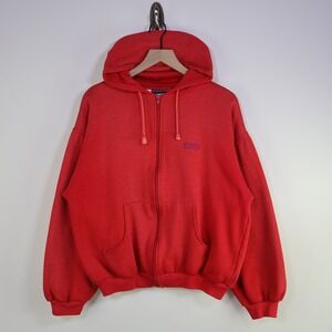 Vintage 90s McGregor Thermal Lined Zip Up Hoodie Size Large Washed Red